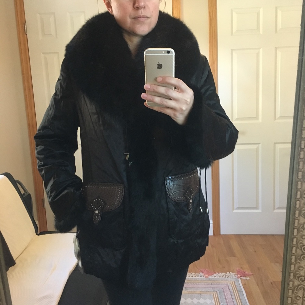 Prodi Fox Fur Trim W/Rabbit Fur Lining Soft Girl Coat Vintage Inspired - Picture 2 of 8